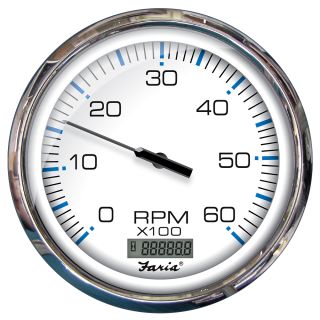 Faria Chesapeake White SS 5" Tachometer w/Digital Hourmeter - 6000 RPM (Gas) (Inboard) Marine Navigation  and  Instruments | Gauges,Boat Outfitting | Gauges 759266338630